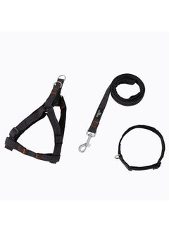 Kuber Industries Dog Collar Belt & Harness With Adjustable Leash|Premium Demin Fabric|Metal Hooks|Pdmgl-013-08|Comfortable Grip|Double Stitched Belt With Soft Padding |Black  - Image 2