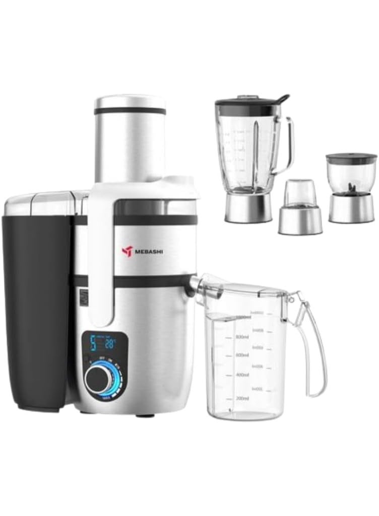 MEBASHI 4-in-1 Juicer Blender Set, 800W, 1.5L Capacity, Digital Control, Black/Steel (ME-JB2013) - Image 1