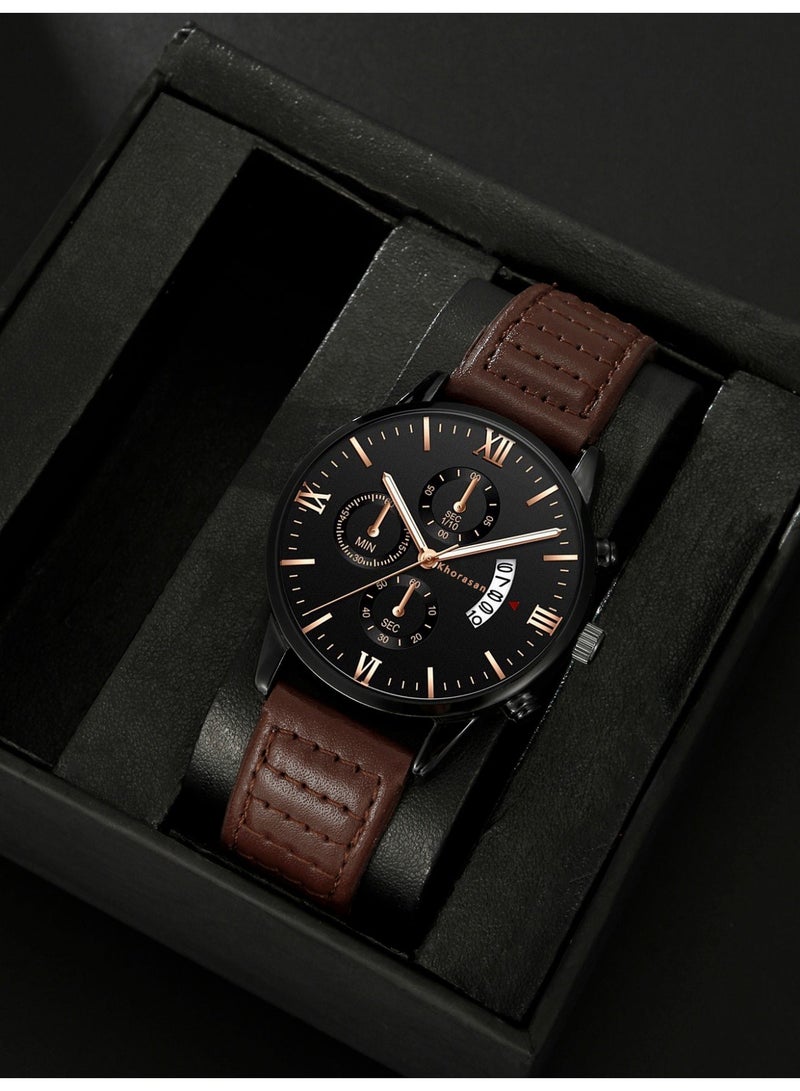 مجموعة ساعات الفولاذ المقاوم للصدأ المألوفة للرجال العادية الفاخرة ، مناسبة لإعطائه هدية عيد ميلاد العطلة المثالية - Image 2