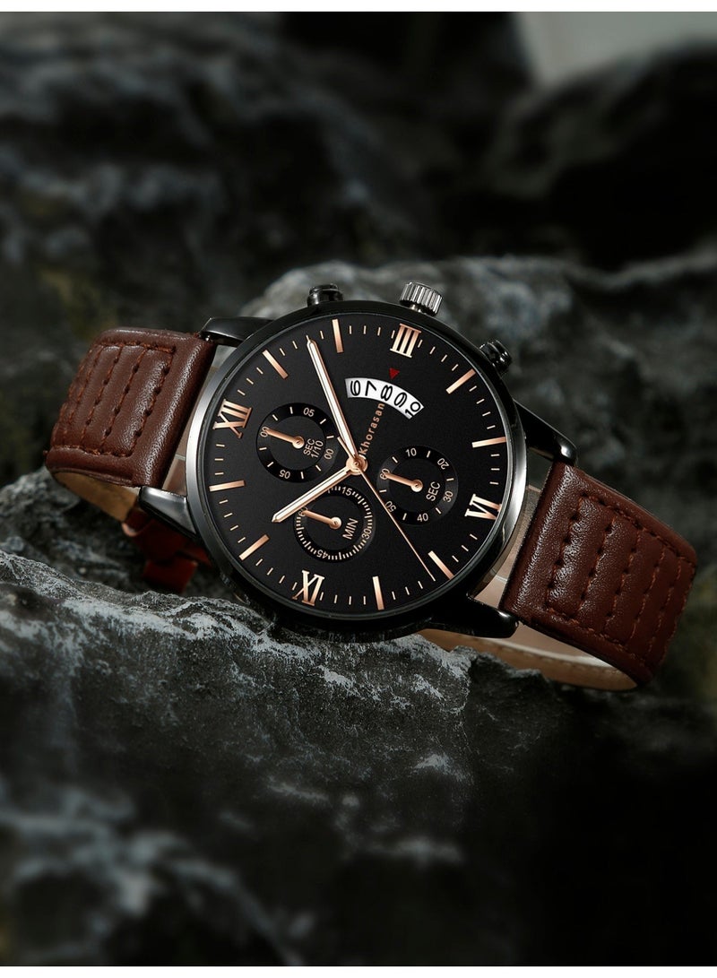 مجموعة ساعات الفولاذ المقاوم للصدأ المألوفة للرجال العادية الفاخرة ، مناسبة لإعطائه هدية عيد ميلاد العطلة المثالية - Image 3