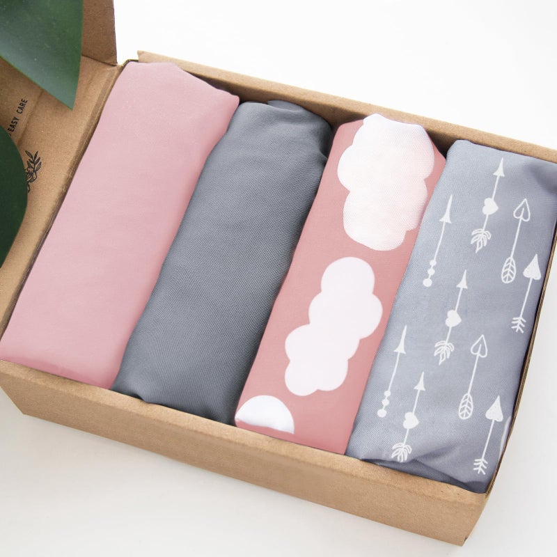 Biloban Baby Bassinet Sheets 4 Pack Compatible with 33" x 20" Mika Micky, Baby Delight, Dream On Me, AMKE and Other Rectangle Bassinet Mattress, Ultra Soft & Skin-Friendly, Pink Print - Image 1