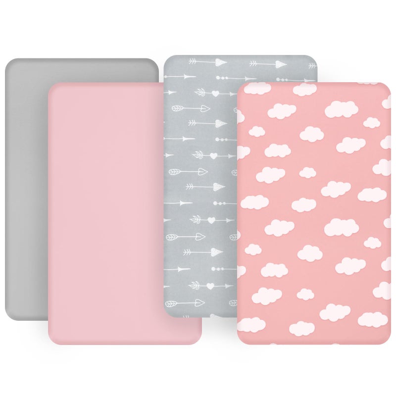 Biloban Baby Bassinet Sheets 4 Pack Compatible with 33" x 20" Mika Micky, Baby Delight, Dream On Me, AMKE and Other Rectangle Bassinet Mattress, Ultra Soft & Skin-Friendly, Pink Print - Image 2