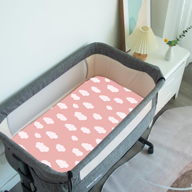 Biloban Baby Bassinet Sheets 4 Pack Compatible with 33" x 20" Mika Micky, Baby Delight, Dream On Me, AMKE and Other Rectangle Bassinet Mattress, Ultra Soft & Skin-Friendly, Pink Print - Image 5
