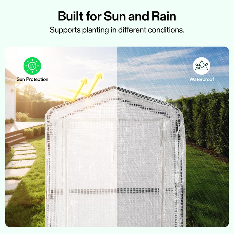 VIVOSUN Mini 4-Tier Greenhouse with Wheels, 27 x 19 x 63-Inch Reusable Portable Warm House with White PE Cover and Shelf for Compact Garden and Small Backyards, with Wheels - Image 3