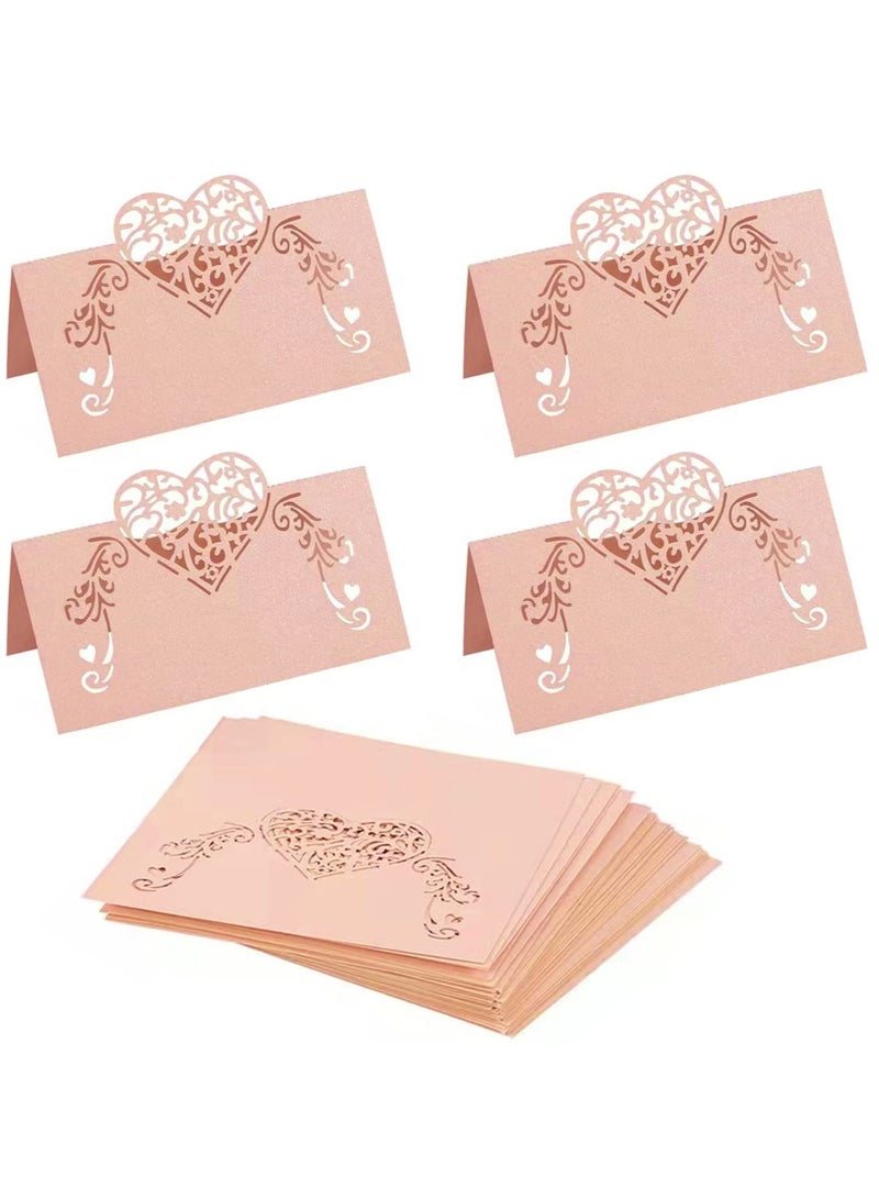 Heart-Shaped Pink Hollow Out Place Cards for Wedding and Baby Shower Decorations - 70 Pcs Name Cards for Buffet Table Setting and Event Decor - Image 1