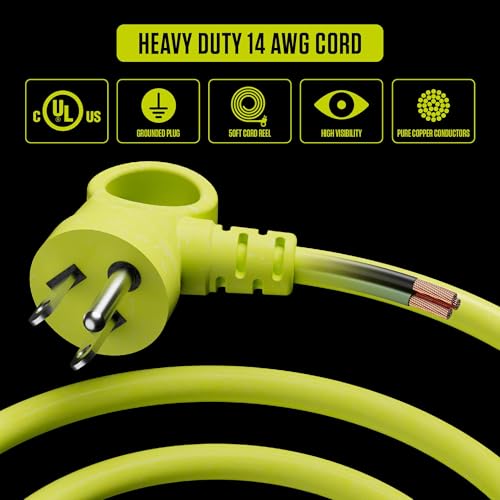 Masterplug 50ft Cord Reel, Retractable Extension Lead with Winding Handle, Safety Overload Circuit Breaker and Power Switch, 4X Grounded Outlets, 2X USB Ports, 13amps, 14AWG Cable - Image 4