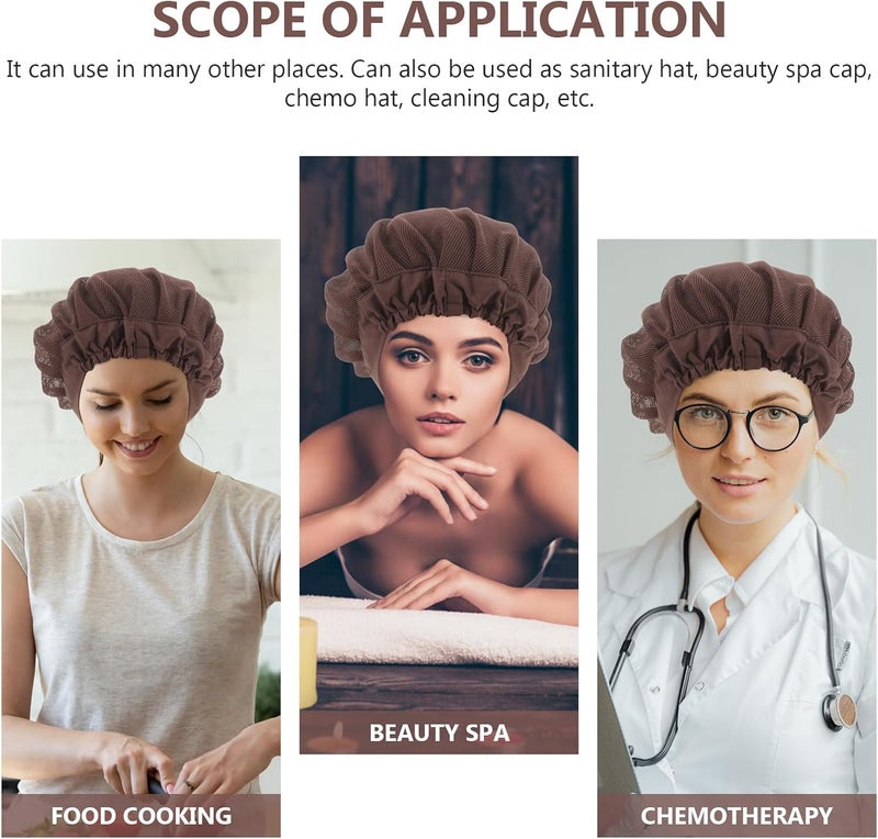 Breathable Cotton Hat Cap Wide-Brimmed Elastic Hair Loss Protection Net for Home Use Women’s Mesh Safety Hair Cover Coffee Color - Image 3
