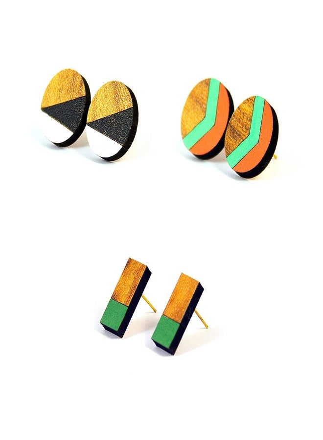 ORENAME Wooden Earrings for Girls and Women 3 Pairs Set Handmade Wooden Earrings with Ear Backs for Women and Girls Different Shapes and Colors(Pack of 3 -Style-4,5,6) - Image 1