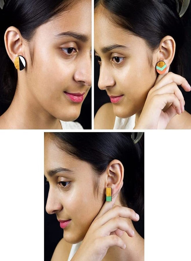 ORENAME Wooden Earrings for Girls and Women 3 Pairs Set Handmade Wooden Earrings with Ear Backs for Women and Girls Different Shapes and Colors(Pack of 3 -Style-4,5,6) - Image 2