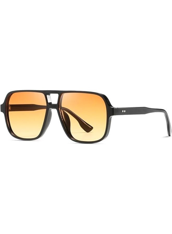 Sunglasses Womens Men Trendy Retro Sun Glasses Oversize Square Frame Shades (Black Yellow) - Image 1