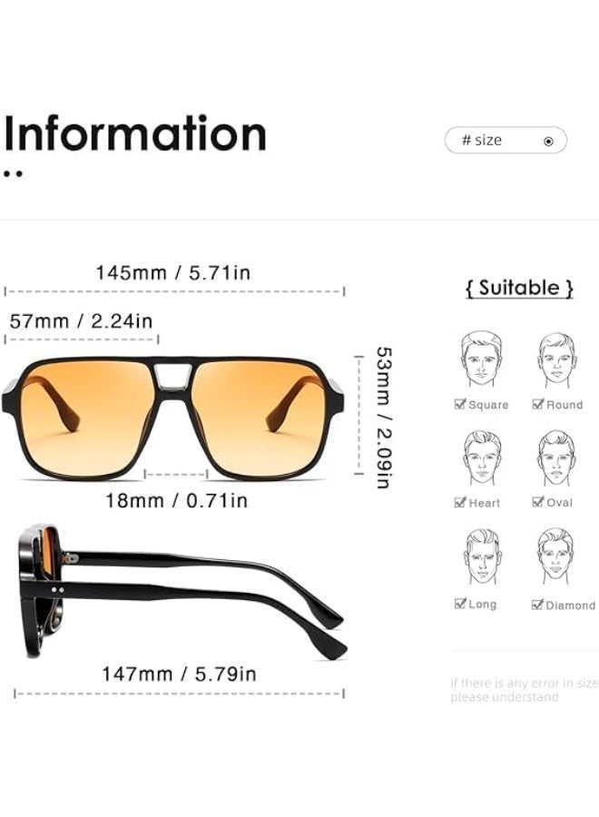 Sunglasses Womens Men Trendy Retro Sun Glasses Oversize Square Frame Shades (Black Yellow) - Image 2