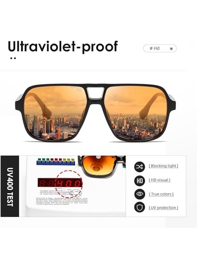 Sunglasses Womens Men Trendy Retro Sun Glasses Oversize Square Frame Shades (Black Yellow) - Image 3