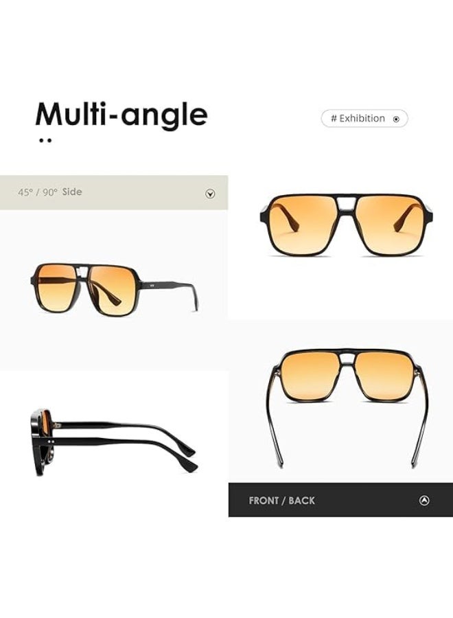 Sunglasses Womens Men Trendy Retro Sun Glasses Oversize Square Frame Shades (Black Yellow) - Image 5