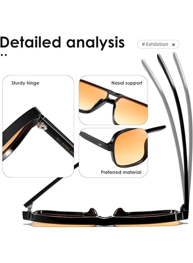 Sunglasses Womens Men Trendy Retro Sun Glasses Oversize Square Frame Shades (Black Yellow) - Image 4