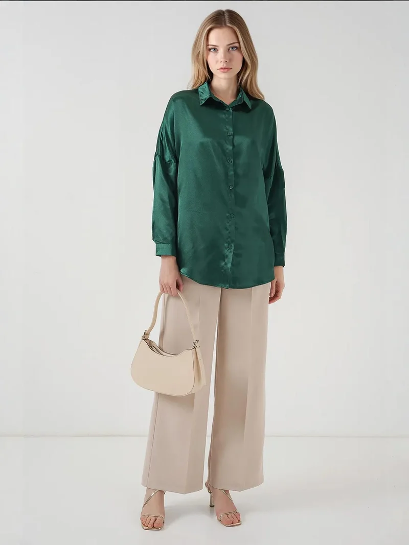 بيغ دارت قميص ساتان واسع بأزرار