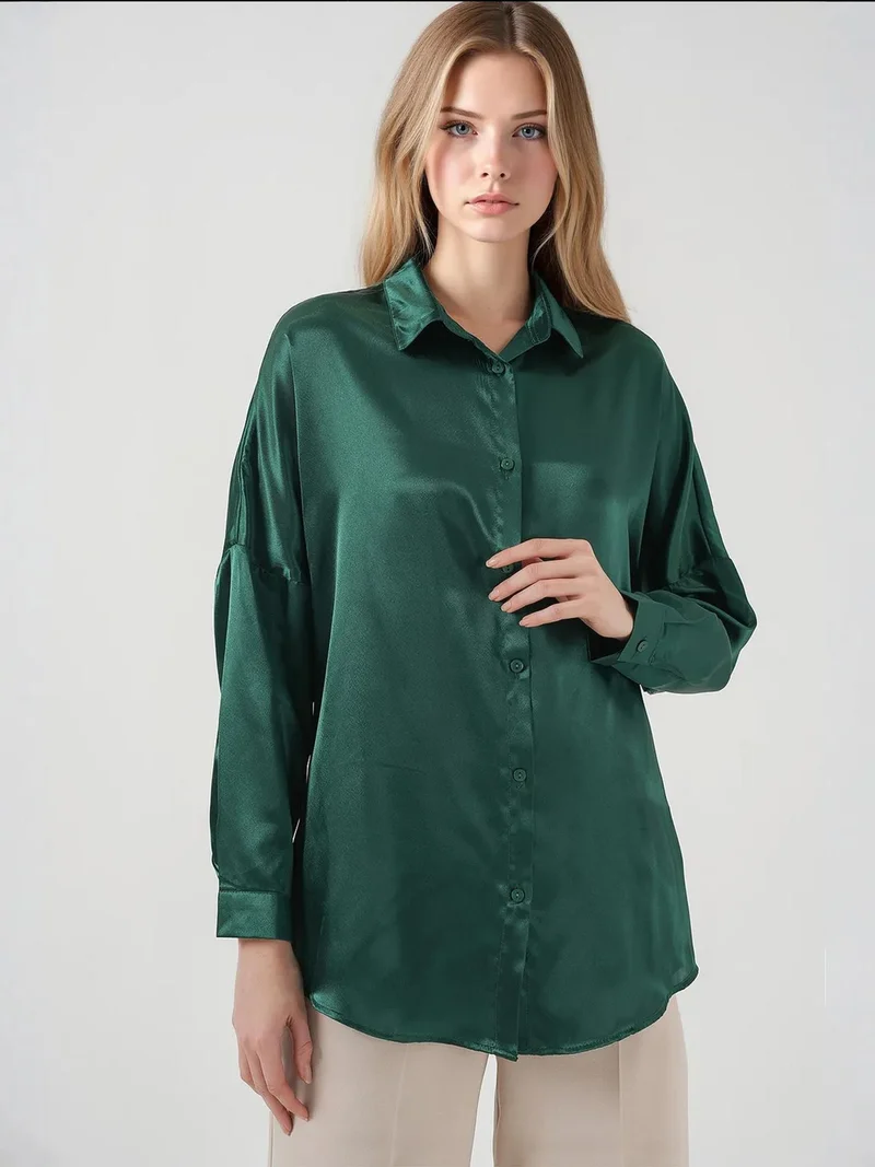 Oversized Satin Button-Front Shirt