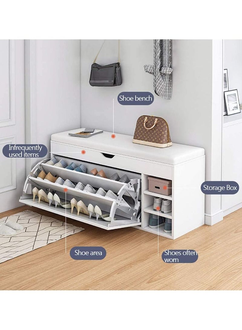 DubaiGallery Shoe Storage Bench with Hidden Shoe Rack,Leather Entryway Shoe Bench Seat Shoe Organizer Shoe Cabinet,Modern Entry Decorative.100 * 34 * 54cm (C-White=loocker) - Image 2
