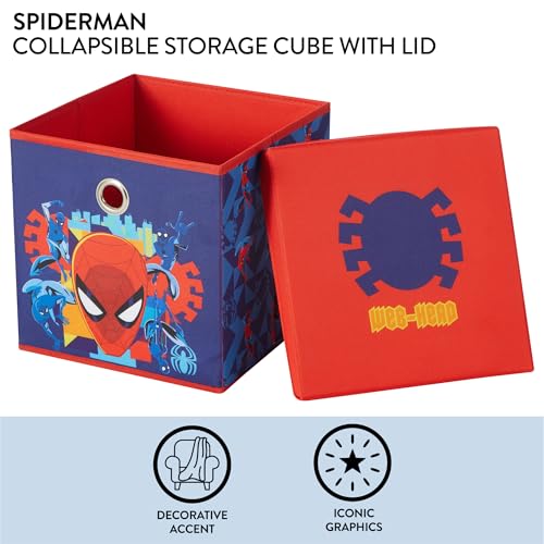 Idea Nuova Marvel Spiderman Collapsible Fabric Storage Cube10 Organizer Bin with Lid for Bedroom Playroom and Closet - Image 3