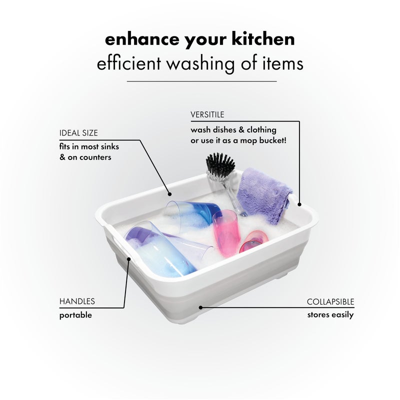 madesmart Collapsible Wash Basin, Foldable Sink Basin for Washing Dishes, Bowls, Cutlery & Produce, Space-Saving Pop-Up Design with Easy-Grip Handles, Portable Kitchen & Camping Basin, White - Image 2