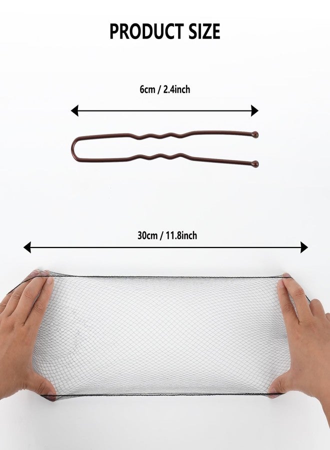 FVOLREM Hair Net Set: 20 Pieces 20-Inch Black Nets, 40 Pieces 2.4-Inch Brown U Pins - For Food Service, Bun Making, Ballet, and Versatile Hairstyling - Image 2