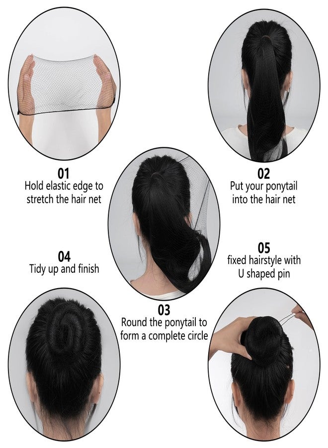 FVOLREM Hair Net Set: 20 Pieces 20-Inch Black Nets, 40 Pieces 2.4-Inch Brown U Pins - For Food Service, Bun Making, Ballet, and Versatile Hairstyling - Image 5