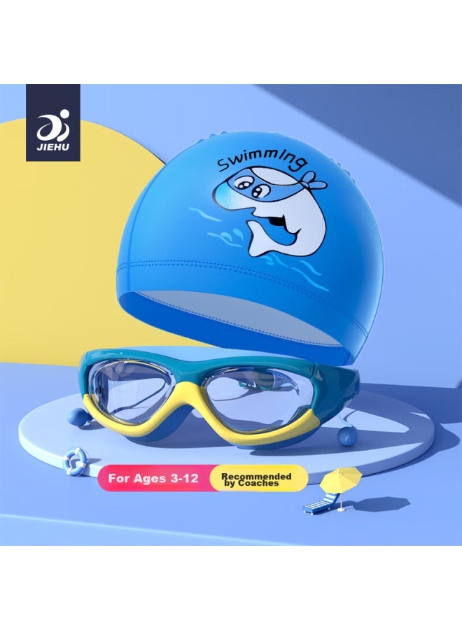 Jettiger Jiehu Children's Swimming Goggles And Swim Cap, High-definition Waterproof Anti-fog, Unisex Swimming Equipment, Diving Goggles Set - Image 1