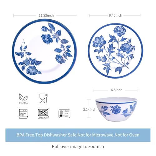 Zayton Melamine Dinnerware Set 12-Piece for 4 Dish Set Plates Bowls Unbreakable Dishware for Indoor Outdoor Use Lightweight Durable for Camping Picnics Parties Dark blue - Image 2