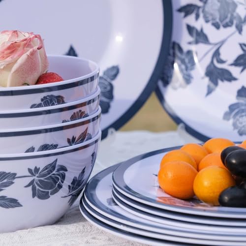 Zayton Melamine Dinnerware Set 12-Piece for 4 Dish Set Plates Bowls Unbreakable Dishware for Indoor Outdoor Use Lightweight Durable for Camping Picnics Parties Dark blue - Image 5