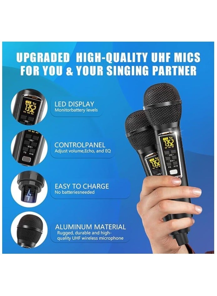 Karaoke Machine – Party-Ready Bluetooth Speaker with UHF Wireless Microphones and Disco Ball LED Lights - Image 2