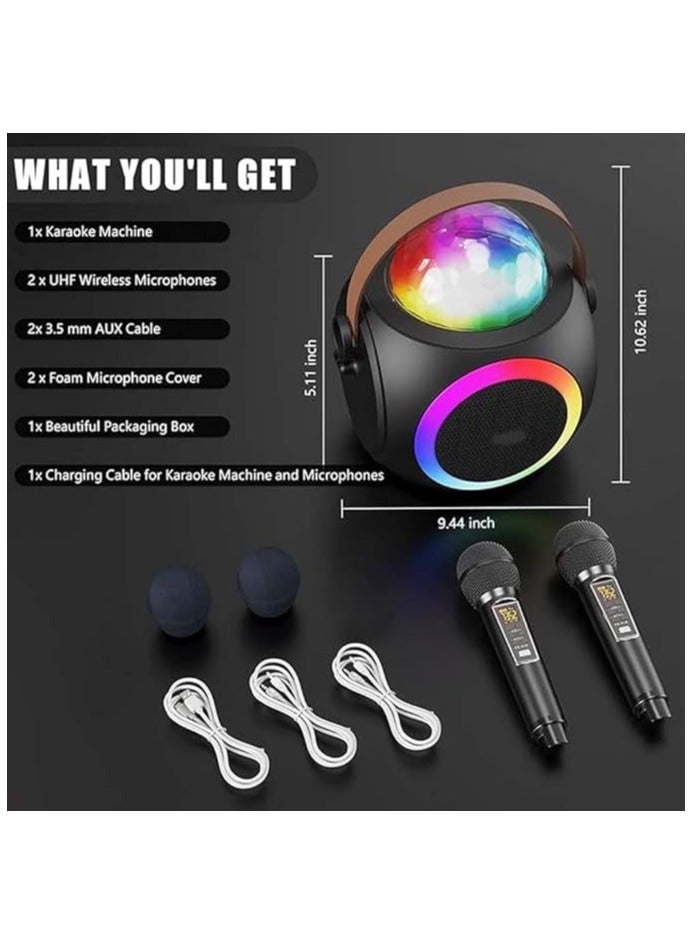 Karaoke Machine – Party-Ready Bluetooth Speaker with UHF Wireless Microphones and Disco Ball LED Lights - Image 5