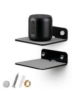 2Pack Small Metal Floating Wall Shelf 4” Floating Shelf Bluetooth Speaker Stand Mini Pop Shelves Anti Slip for Cameras Baby Monitors Webcam Router and More Screw Wall Mount Black