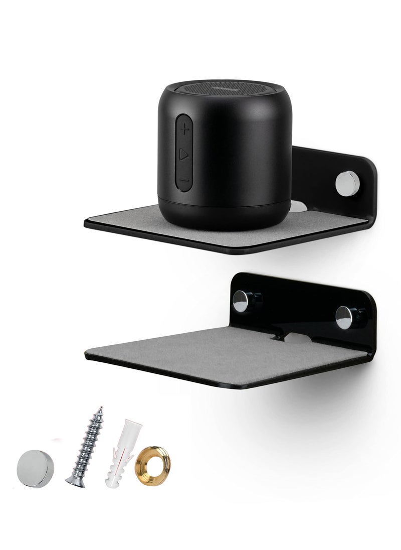 SYOSI - 2Pack Small Metal Floating Wall Shelf 4” Floating Shelf Bluetooth Speaker Stand Mini Pop Shelves Anti Slip for Cameras Baby Monitors Webcam Router and More Screw Wall Mount Black - Image 1