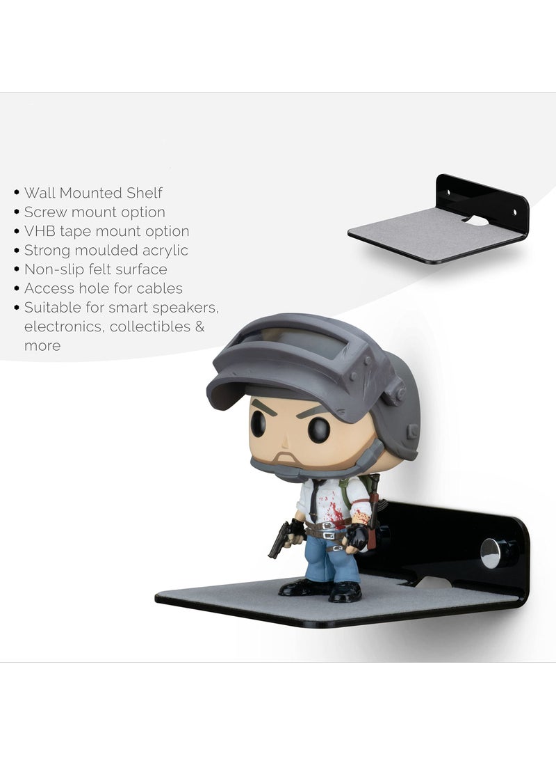 SYOSI - 2Pack Small Metal Floating Wall Shelf 4” Floating Shelf Bluetooth Speaker Stand Mini Pop Shelves Anti Slip for Cameras Baby Monitors Webcam Router and More Screw Wall Mount Black - Image 1