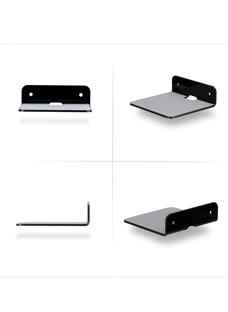 SYOSI - 2Pack Small Metal Floating Wall Shelf 4” Floating Shelf Bluetooth Speaker Stand Mini Pop Shelves Anti Slip for Cameras Baby Monitors Webcam Router and More Screw Wall Mount Black - Image 1