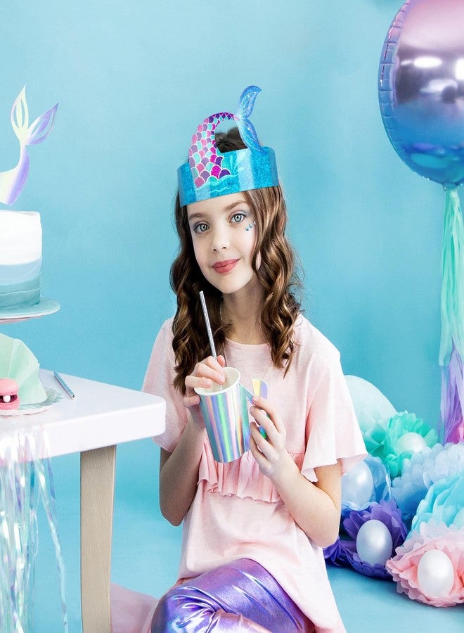 Adecortalk 36 Pcs Mermaid Party Favor Hats Mermaid Party Hats for Kids Birthday Headbands Adjustable Paper Crown for Girls Kids Under The Sea Ocean Birthday Party Decorations Supplies - Image 5