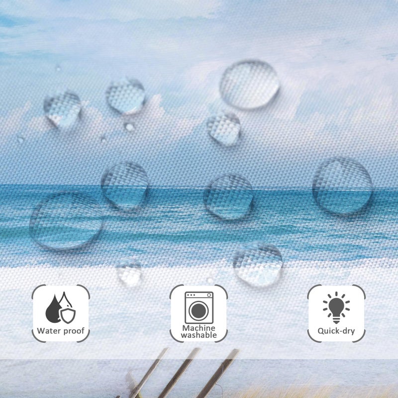 Riyidecor Small Stall RV Beach Coastal Ocean Shower Curtain Single Half Narrow Seaside Seashore Scenery Summer Scenic 36Wx72H Inch Sand Blue Sky Fabric Decor Bathroom Polyester Waterproof 7 Pack Hooks - Image 5