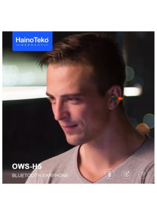 Haino Teko OWS-H5 True Wireless Bluetooth Earphones with LED Light | 20 Hours Battery Life, Touch Control, Fast Auto Pairing & Noise Reduction | Stereo Sound TWS Earbuds for Android Phones, Tablets & Devices | Stylish, Lightweight, Black In-Ear Headphones  - Image 3