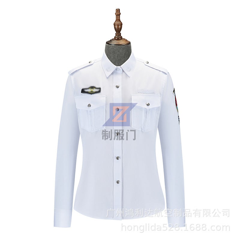 Airport 10 Security Check White Long-Sleeved Shirt Jacket Shirt Aviation Training Trainees Security Check - Image 2