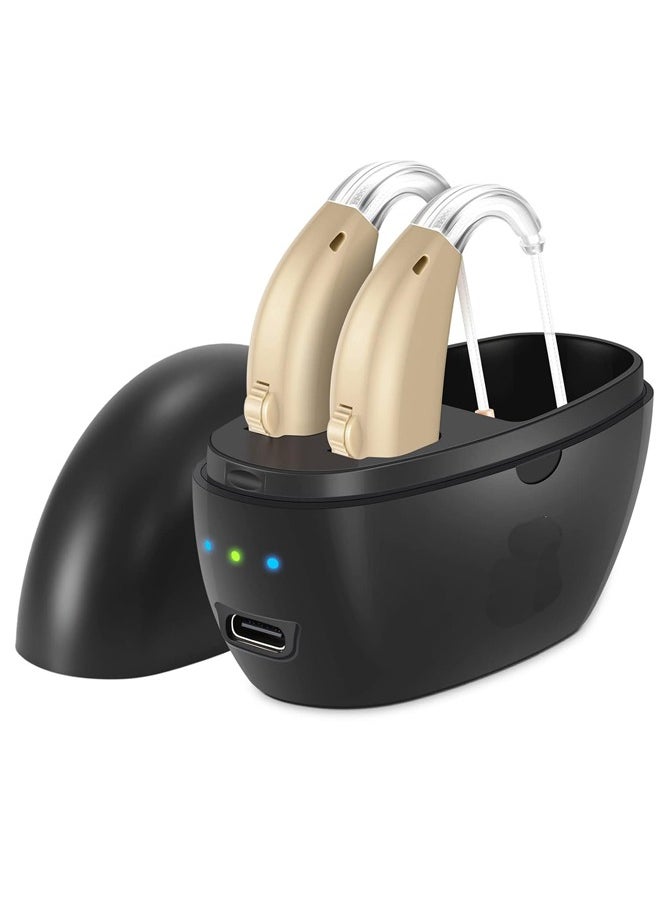 RATSAW Hearing Aids for Seniors Rechargeable Hearing Aid with Noise Cancelling  Hearing Amplifier with Adjustable Volume Control No Squealing One Pair Hearing Assist Device with Charging Box Light Beige  - Image 1