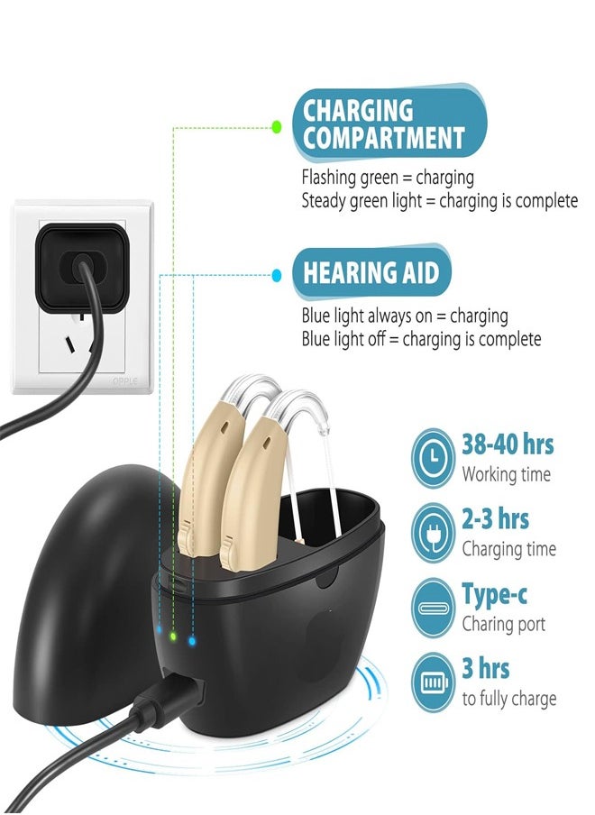 RATSAW Hearing Aids for Seniors Rechargeable Hearing Aid with Noise Cancelling  Hearing Amplifier with Adjustable Volume Control No Squealing One Pair Hearing Assist Device with Charging Box Light Beige  - Image 4