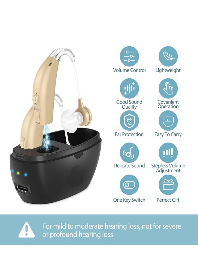 RATSAW Hearing Aids for Seniors Rechargeable Hearing Aid with Noise Cancelling  Hearing Amplifier with Adjustable Volume Control No Squealing One Pair Hearing Assist Device with Charging Box Light Beige  - Image 3
