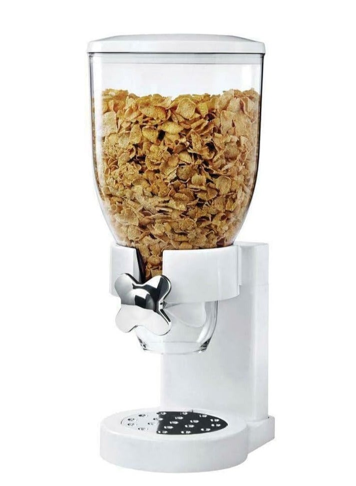 علبة طعام جاف كلاسيكية بموزع حبوب، حاوية تخزين للتحكم في موزع الطعام الجاف، رائعة لرقائق الذرة والحلوى والمكسرات والفاصوليا والجرانولا - موزع تخزين المطبخ، (أبيض، فردي) - Image 1