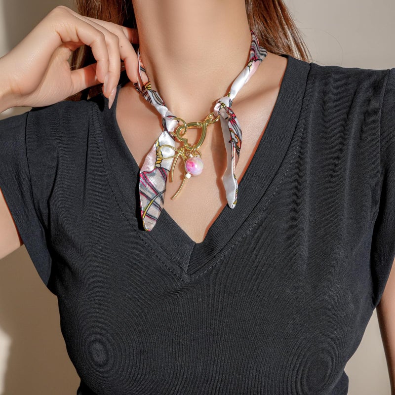 MIFYNN Silk Scarf Necklace for Woman Trendy Boho Scarf Necklace with Charm Western Country Cowgirl Cowboy Jewelry Gift - Image 2