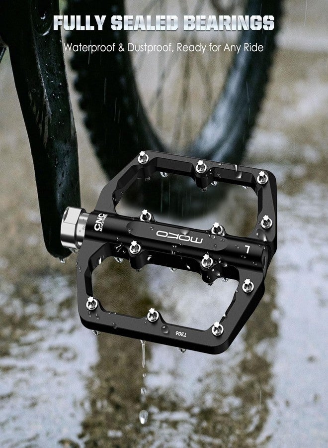 MoKo Mountain Bike & MTB Flat Pedals, Lightweight CNC Machined Aluminum Bicycle Pedals with 24 Replaceable Steel Pins & 3 Sealed Bearings, 9/16" Fits Road/City/BMX/E-Bike - Image 4