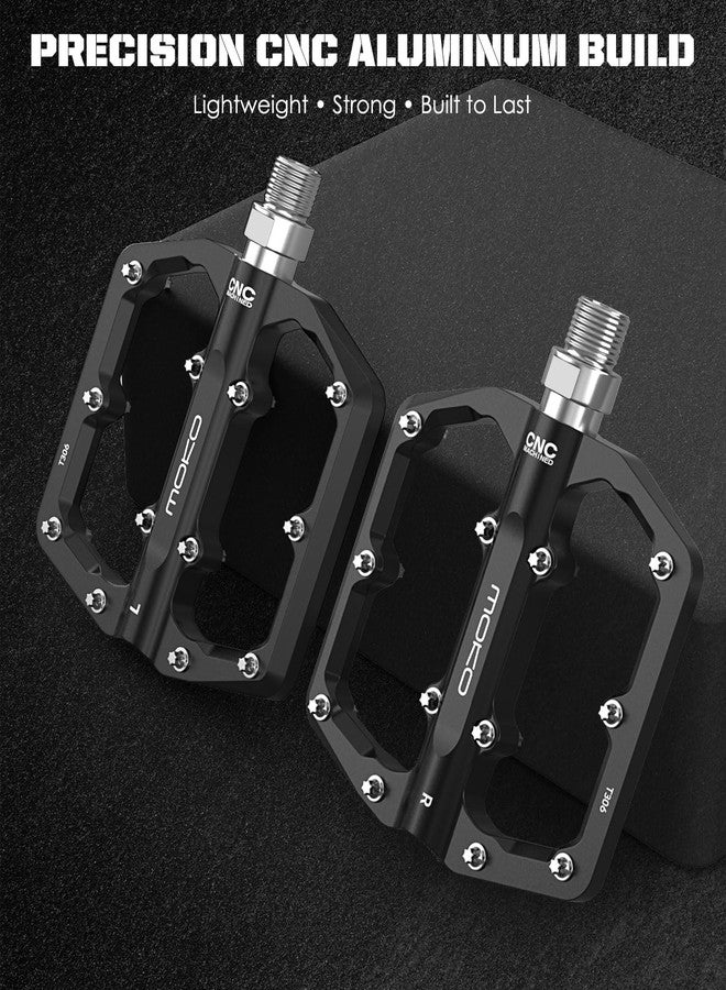 MoKo Mountain Bike & MTB Flat Pedals, Lightweight CNC Machined Aluminum Bicycle Pedals with 24 Replaceable Steel Pins & 3 Sealed Bearings, 9/16" Fits Road/City/BMX/E-Bike - Image 2