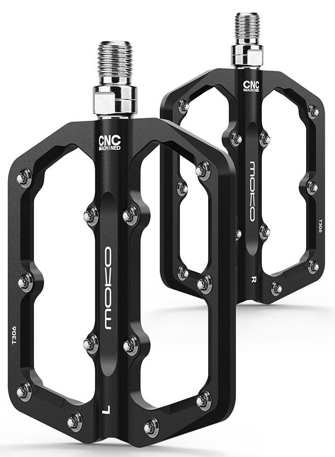 MoKo Mountain Bike & MTB Flat Pedals, Lightweight CNC Machined Aluminum Bicycle Pedals with 24 Replaceable Steel Pins & 3 Sealed Bearings, 9/16" Fits Road/City/BMX/E-Bike - Image 1