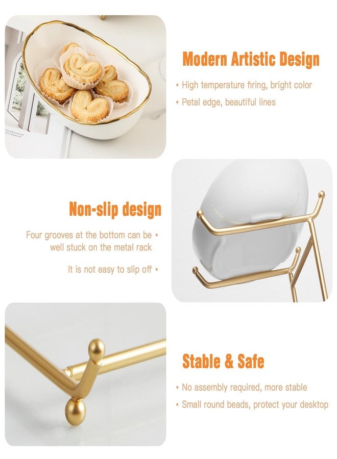 HOMKULA 2 Tier Ceramic Fruit Bowl for Kitchen Counter, Tiered Fruit Basket for Countertop, Modern Multi Layer Fruit Display Stand for Party, Cute & Smal (Gold-rimmed) - Image 4