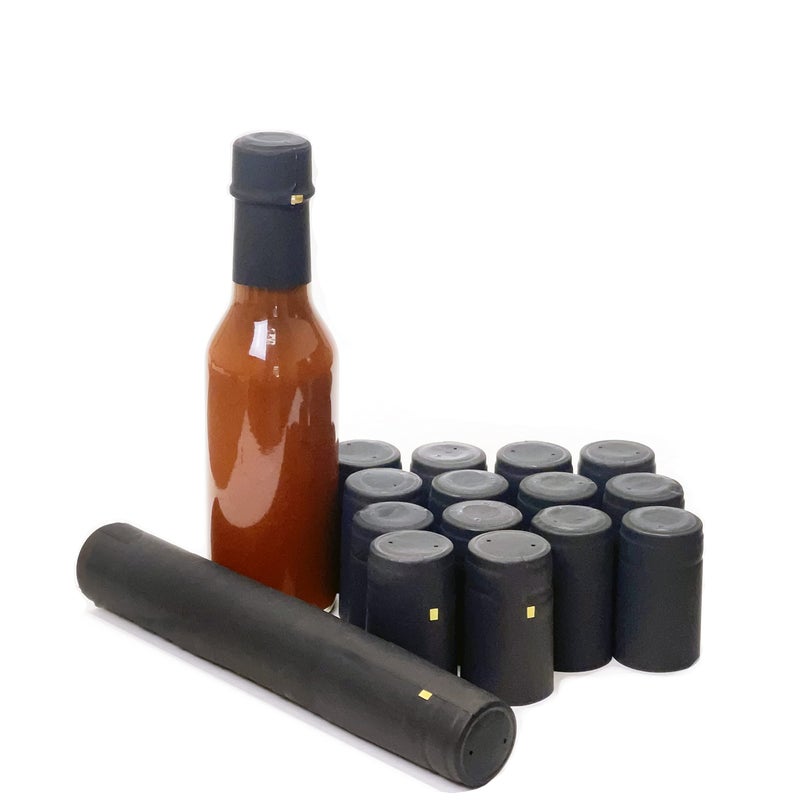 nicebottles Shrink Capsules, Black, 28x50mm, Pack of 30 - Compatible 5oz & 10oz Woozy & Hot Sauce Bottles - BOTTLE NOT INCLUDED - Image 1