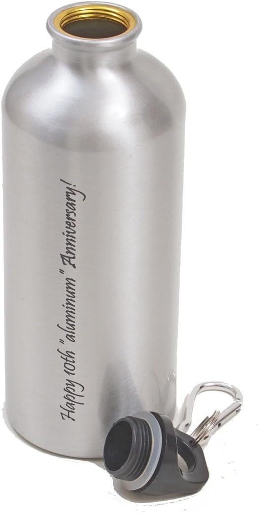 JustPaperRoses Happy 10th Aluminum Wedding Anniversary Water Bottle or vase - Image 1