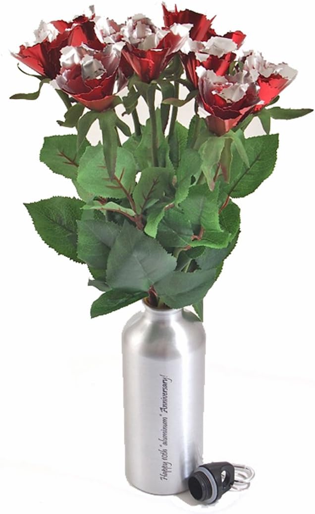 JustPaperRoses Happy 10th Aluminum Wedding Anniversary Water Bottle or vase - Image 2